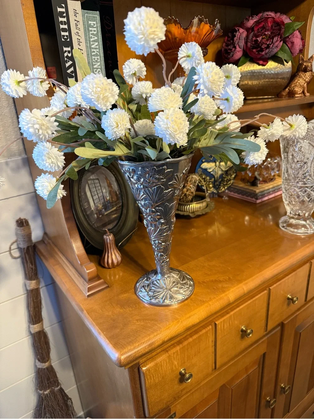 Silver Floral Embossed Decorative Vase - Home Accents